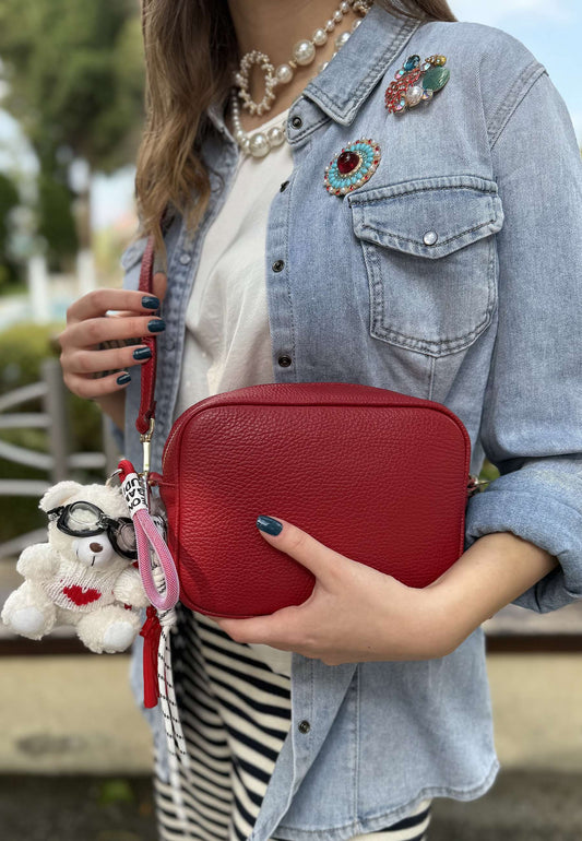 NUNZIA - Crossbody Vera Pelle CAMILLA Rosso Ciliegia