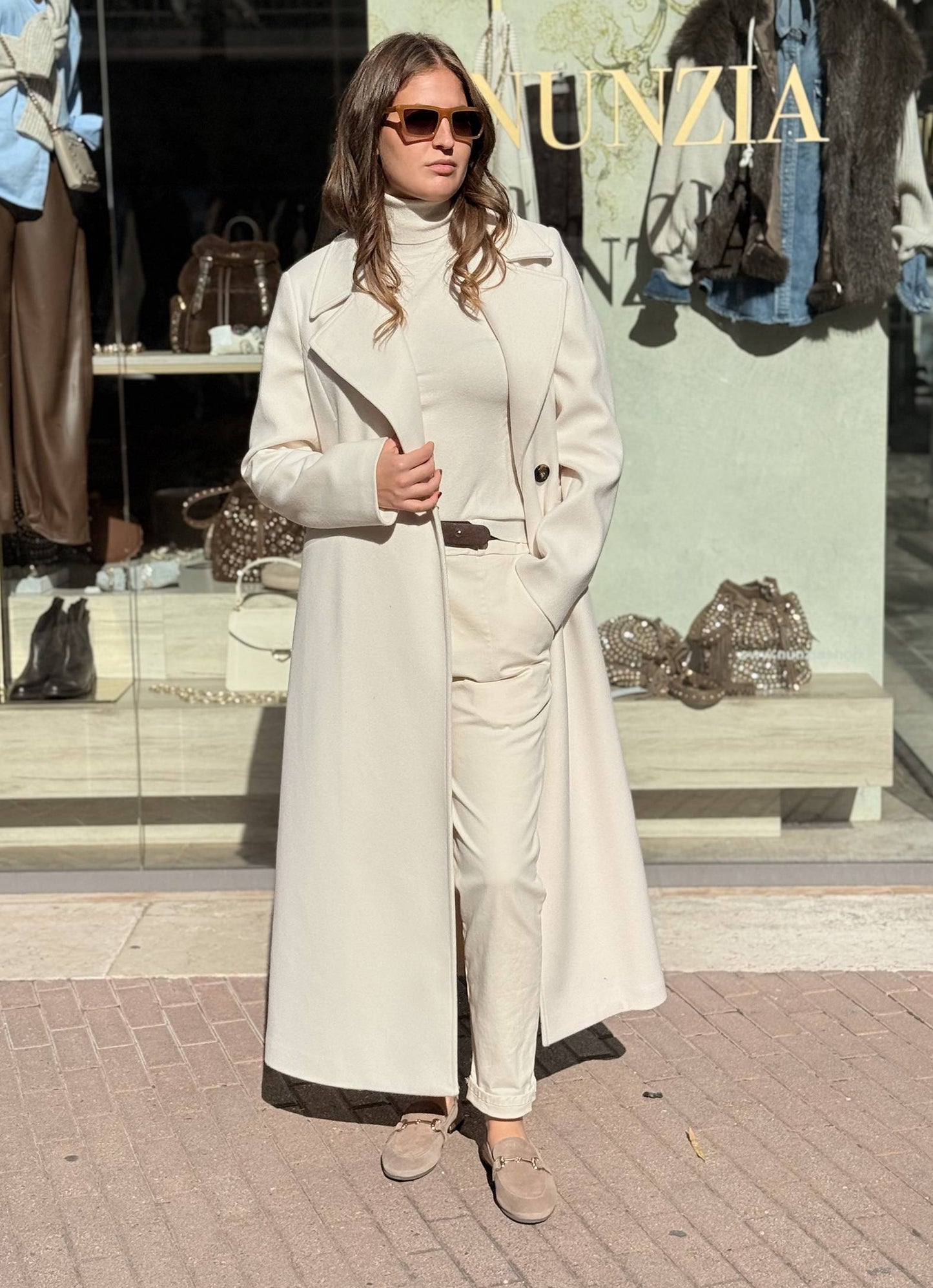 LE STREGHE - Cappotto Lungo Monopetto Latte