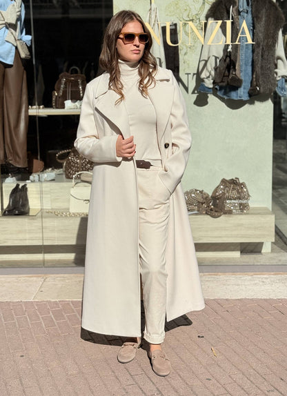 LE STREGHE - Cappotto Lungo Monopetto Latte