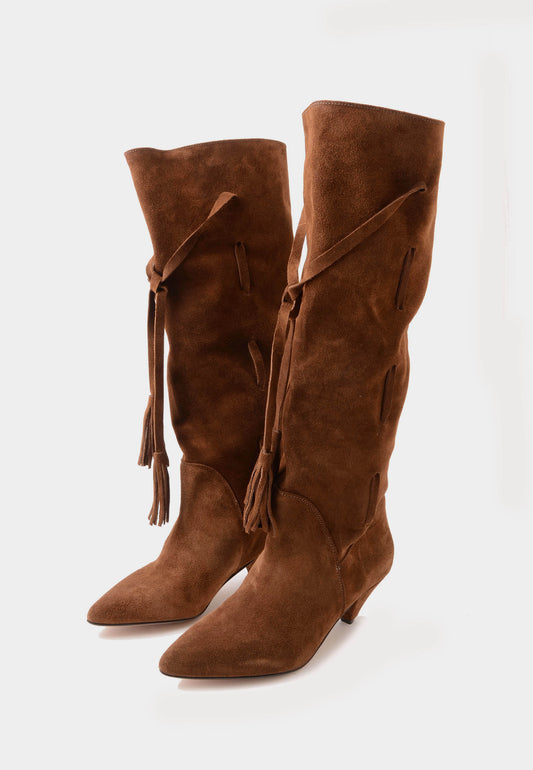 DIVINE FOLLIE - Camel Suede Knee High Boot