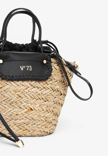 V73 - Borsa In Paglia Vanna Nero/Natur