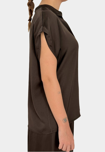 MOTEL - Blusa Boxy Fit Viscosa Mocha