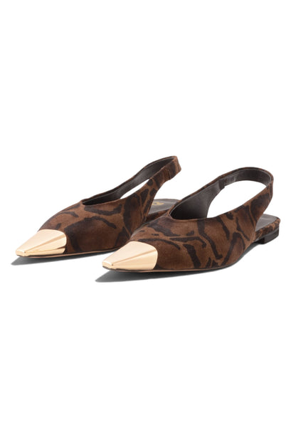 DIVINE FOLLIE - Slingback Flat Leopardate con Punta Dorata