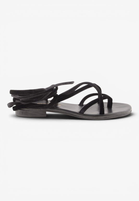 DIVINE FOLLIE - Sandalo Basso Alla Schiava In Velluto Nero