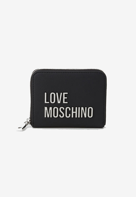 LOVE MOSCHINO - Portafogli Lettering Soft Touch Nero Argento