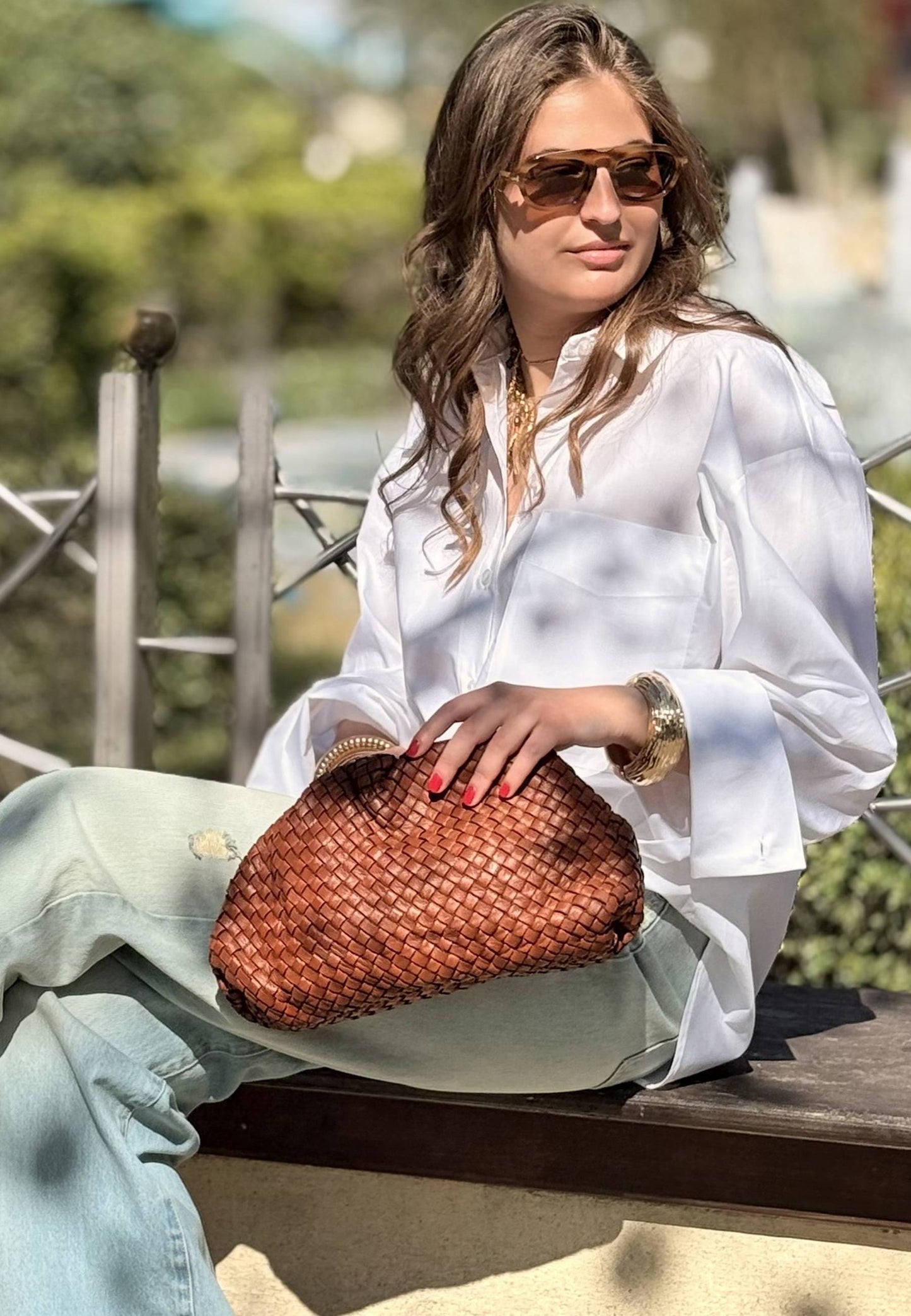NUNZIA - Borsa Clutch Intreccio Vera Pelle Cuoio