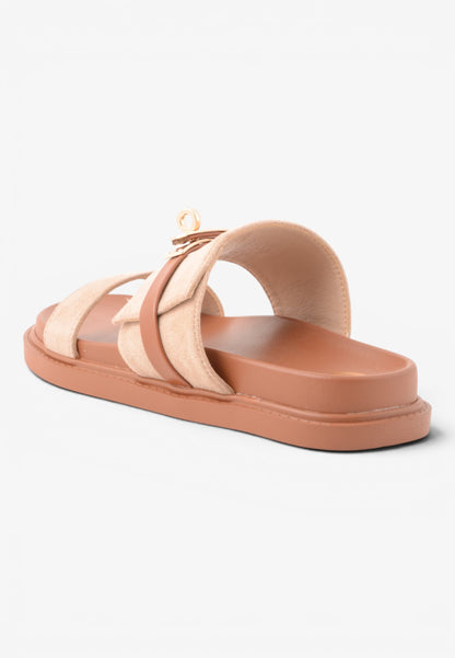 GOLD&GOLD - Sandalo Slide In Suede Con Doppia Fascia Beige
