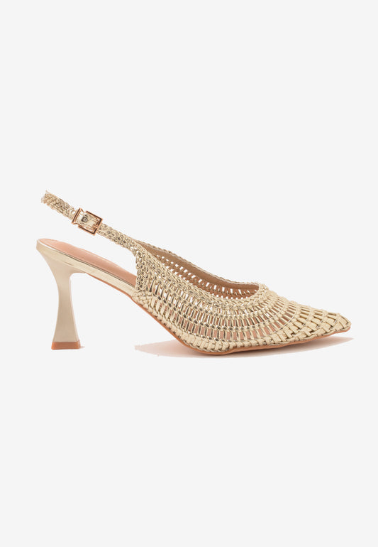 DIVINE FOLLIE - Sandalo Slingback Laminato Platino