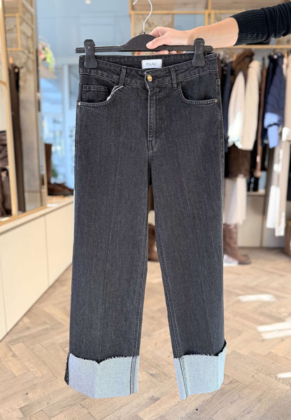 MOTEL - Jeans Con Risvolto Denim Nero