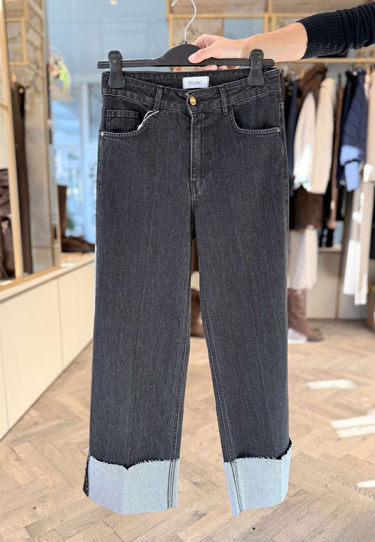 MOTEL - Jeans Con Risvolto Denim Nero