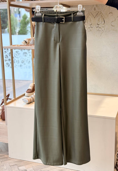 MOTEL - Pantalone A Palazzo Ecopelle Verde