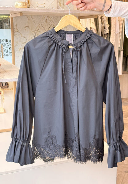 MINERVA - T-shrit Manica Lunga Pizzo Nero