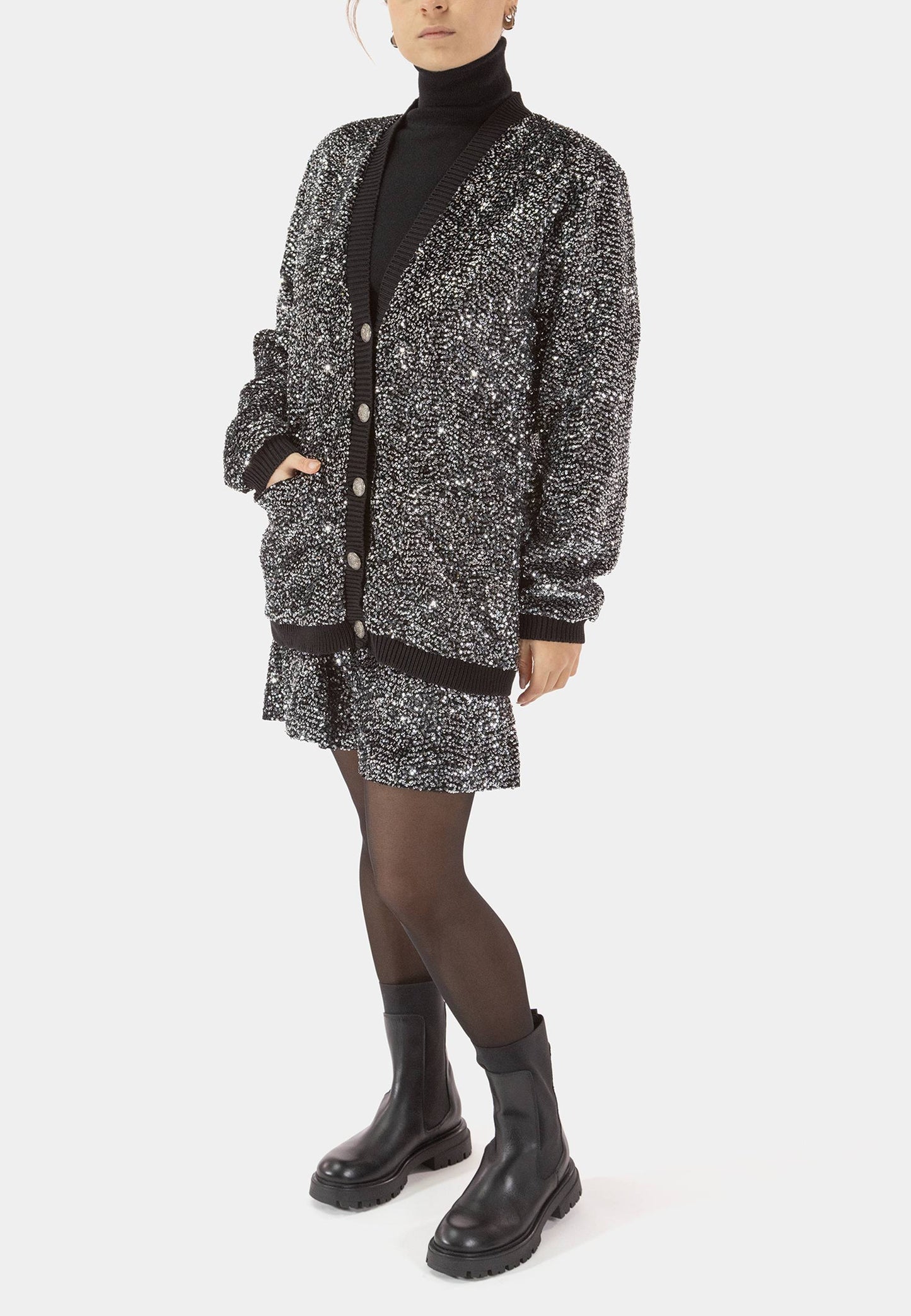 MOTEL - Cardigan Paillettes Argento