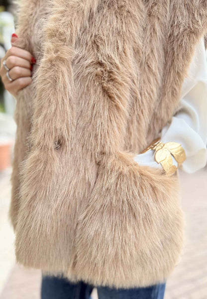 MOTEL - Gilet Over Ecopelliccia Cammello