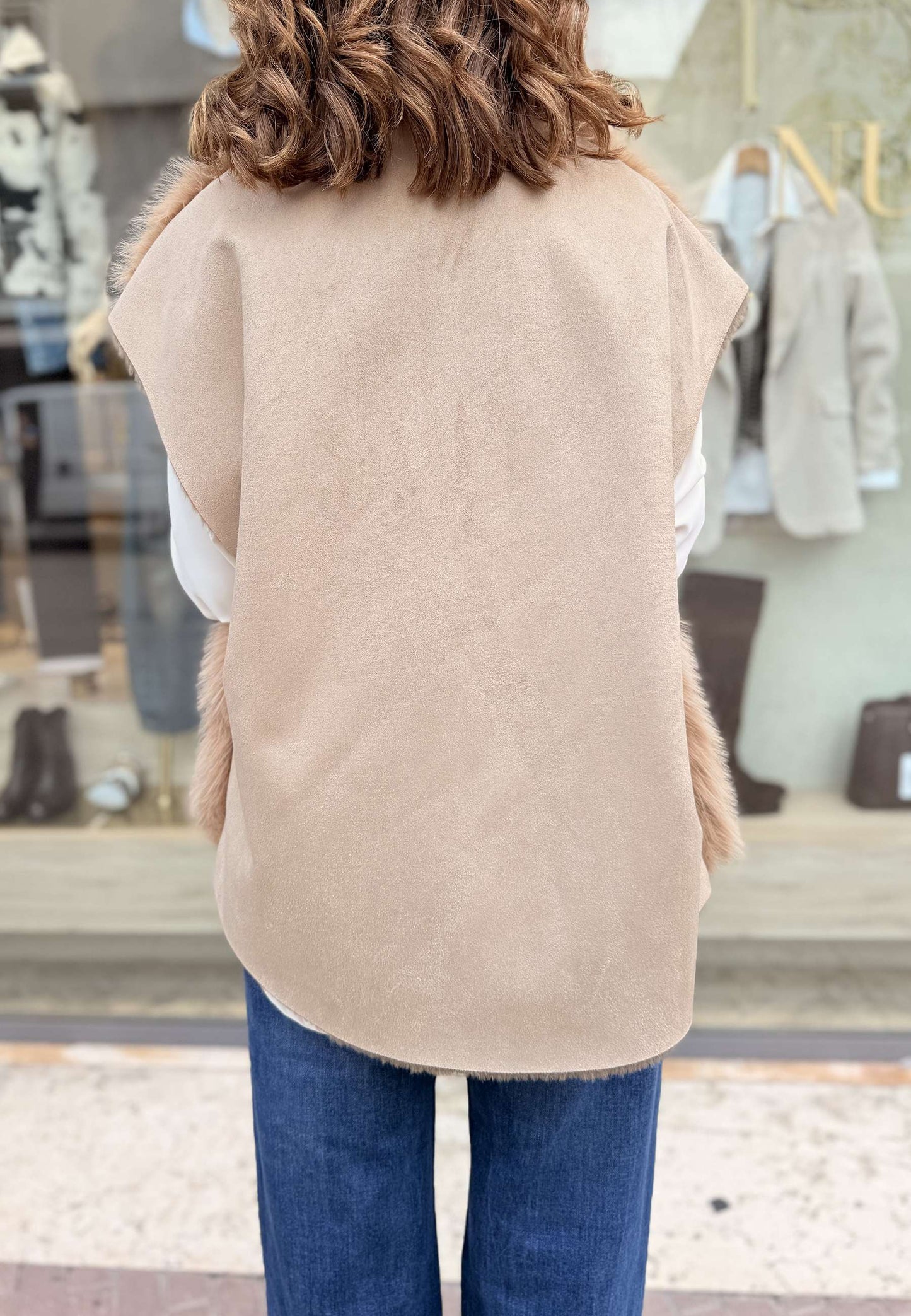 MOTEL - Gilet Over Ecopelliccia Cammello