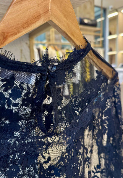 MOTEL - T-Shirt In Pizzo Manica Lunga Nero