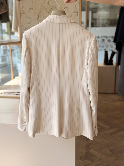 MARYLEY - Giacca Monopetto Gessata Avorio