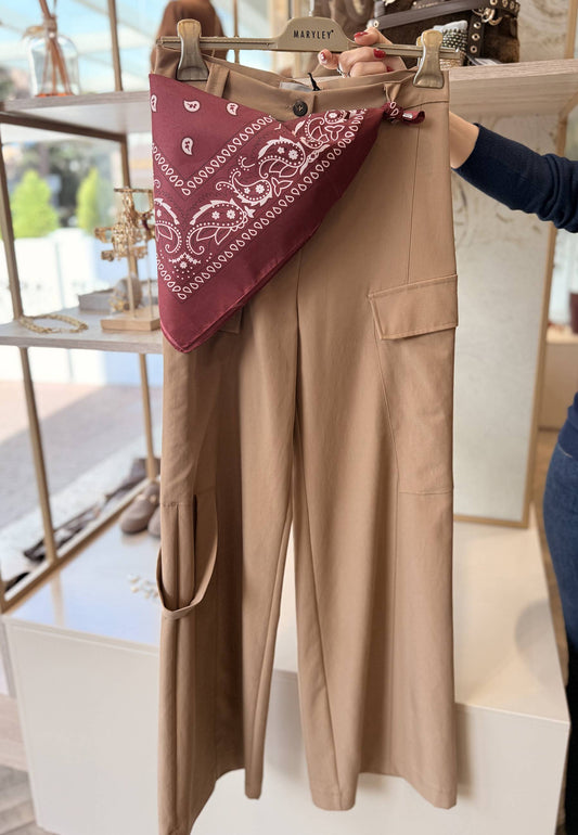 MARYLEY - Pantalone Cargo Bandana Cammello