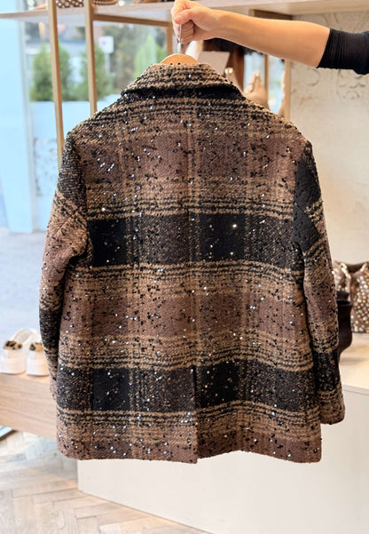 LE STREGHE - Giacca Over Monopetto Check Paillettes