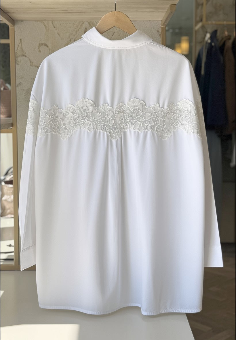 NUNZIA - Camicia Ricamo Over Off White