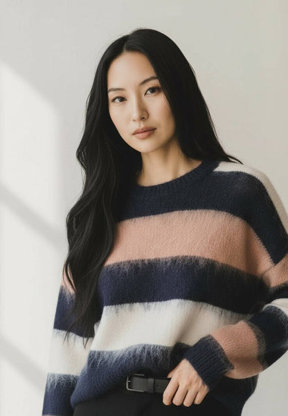 LE STREGHE - Maglione Girocollo A Righe Nero