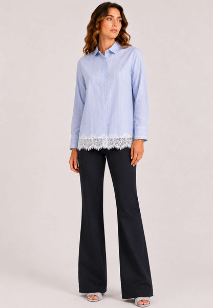 MINERVA - Camicia Rigata E Pizzo Celeste