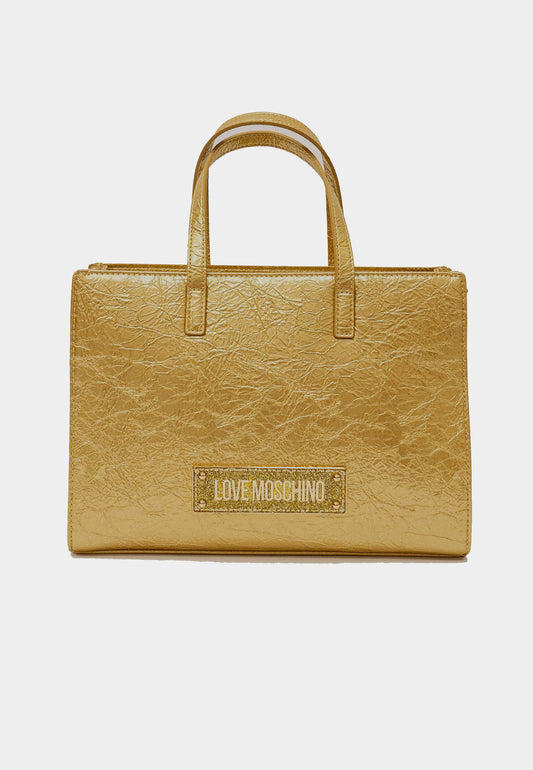 LOVE MOSCHINO – Mittelgroßer Shopper aus laminiertem Gold