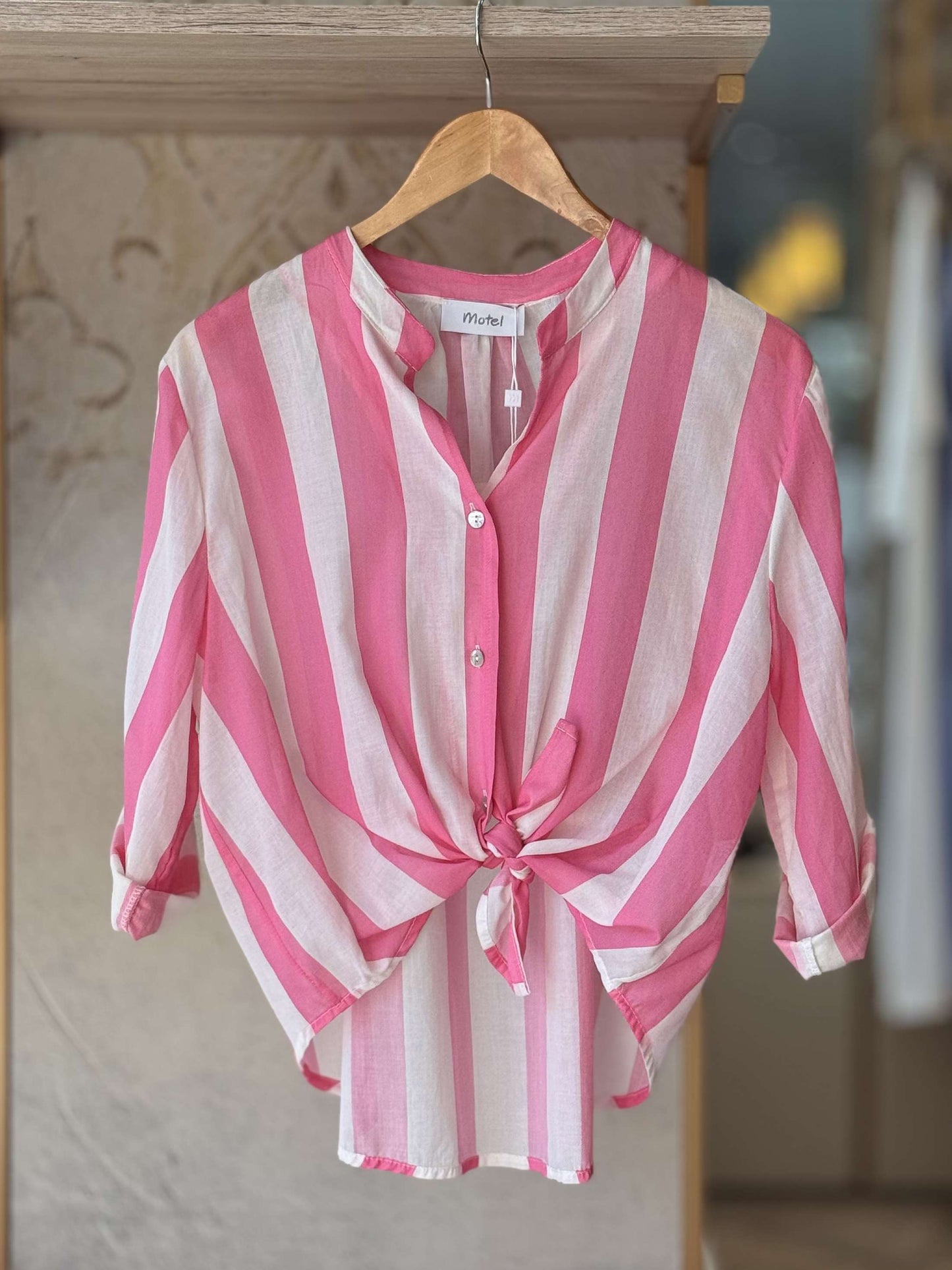 MOTEL - Camicia A Righe Panna/Rosa