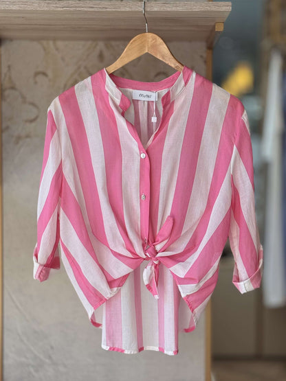 MOTEL - Camicia A Righe Panna/Rosa