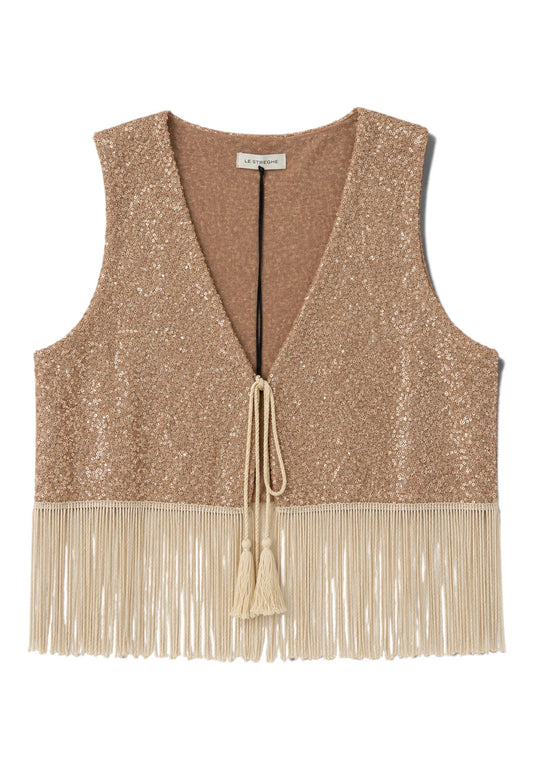 LE STREGHE - Gilet Pailettes e Frangia Oro