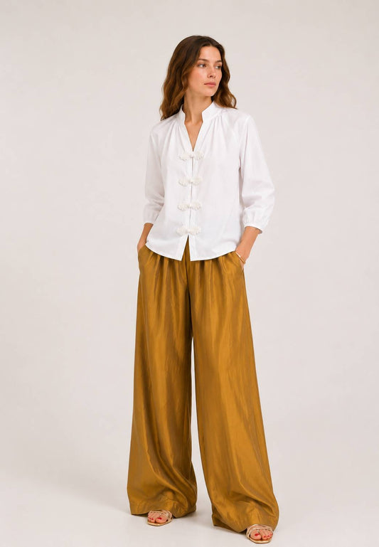 MINERVA - Pantalone Palazzo In Tessuto Fluido Zafferano