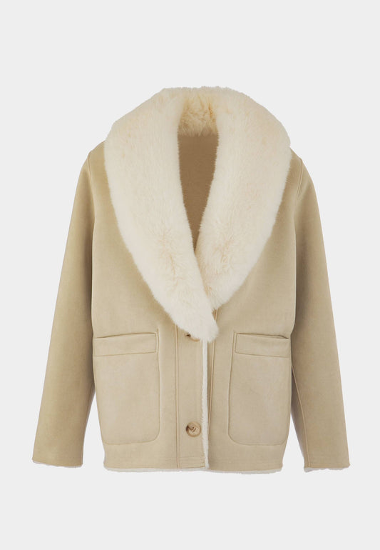 ALEX MAX - Sheepskin Collar Eco Fur Cream