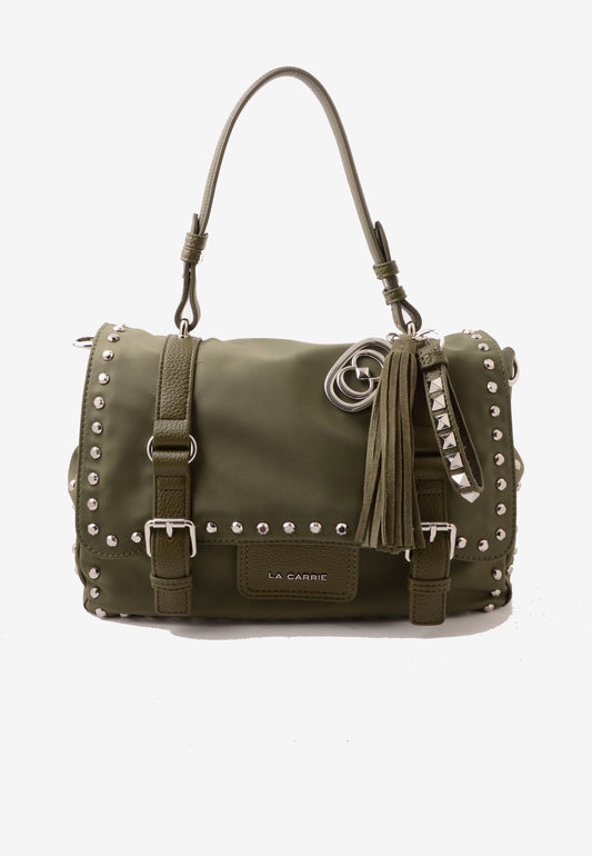 LA CARRIE - Shopping Bag Dark Nylon Borchie Oliva