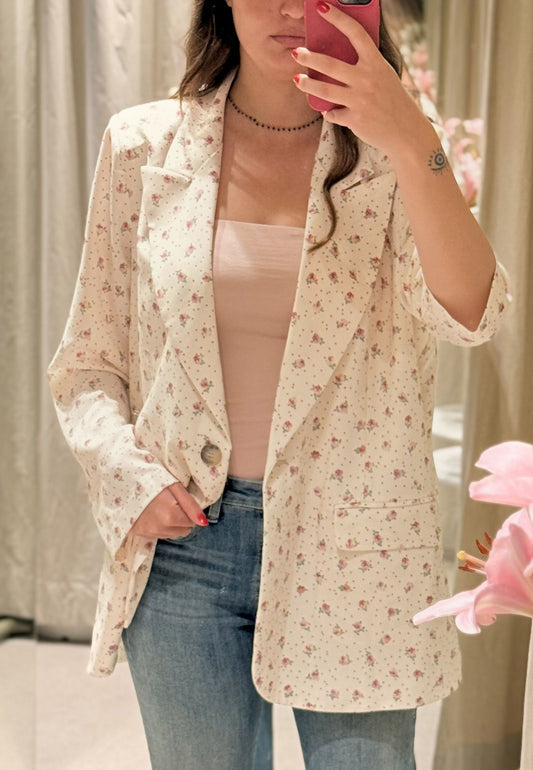 SUSY STAR CURVY - Giacca Fluida Flower Avorio
