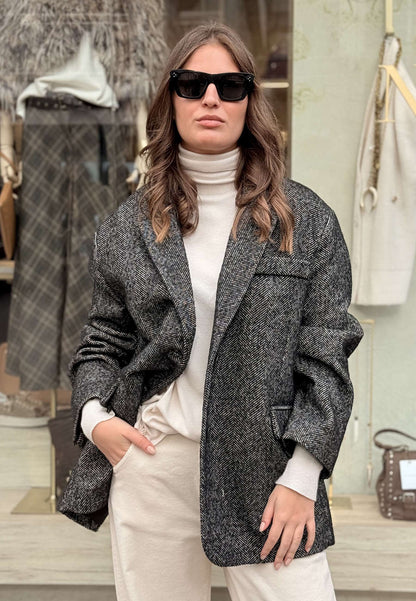 MARYLEY - Cappotto Corto Spinato Nero