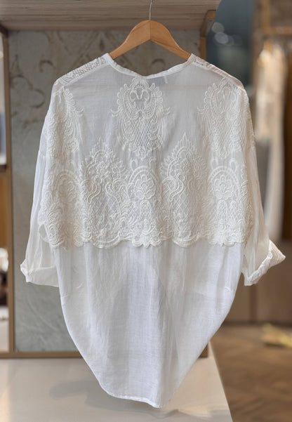 MOTEL - Camicia In Mussola Con Ricamo Panna