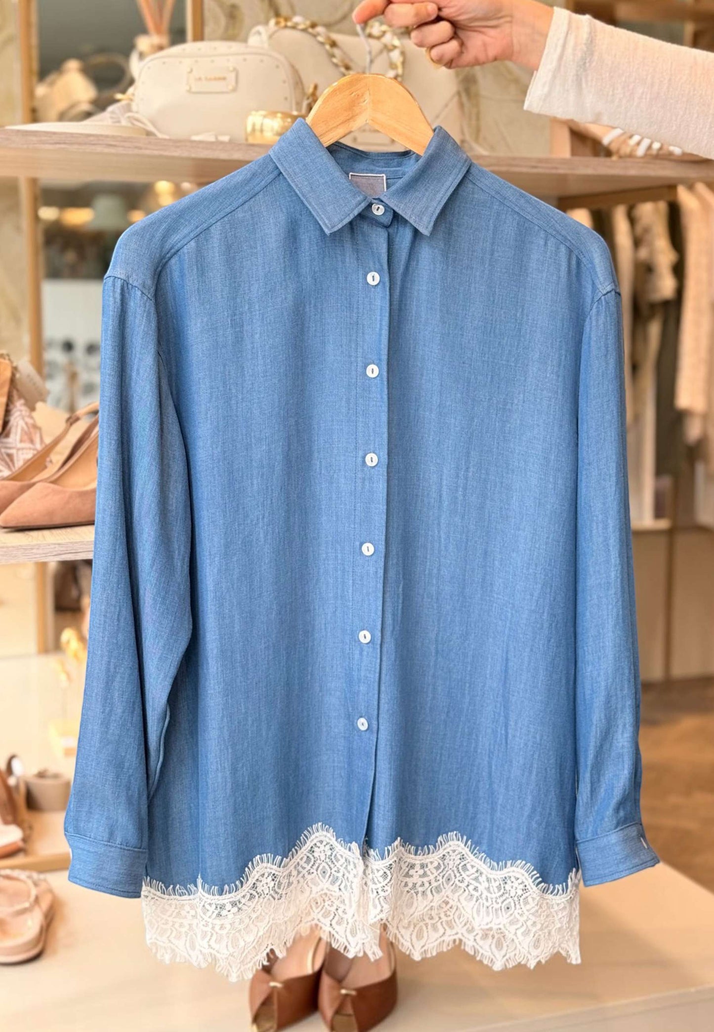 MINERVA - Camicia Manica Lunga Pizzo Chambrie