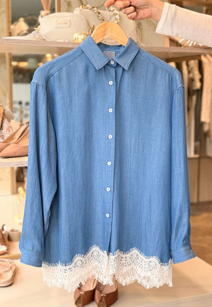MINERVA - Camicia Manica Lunga Pizzo Chambrie