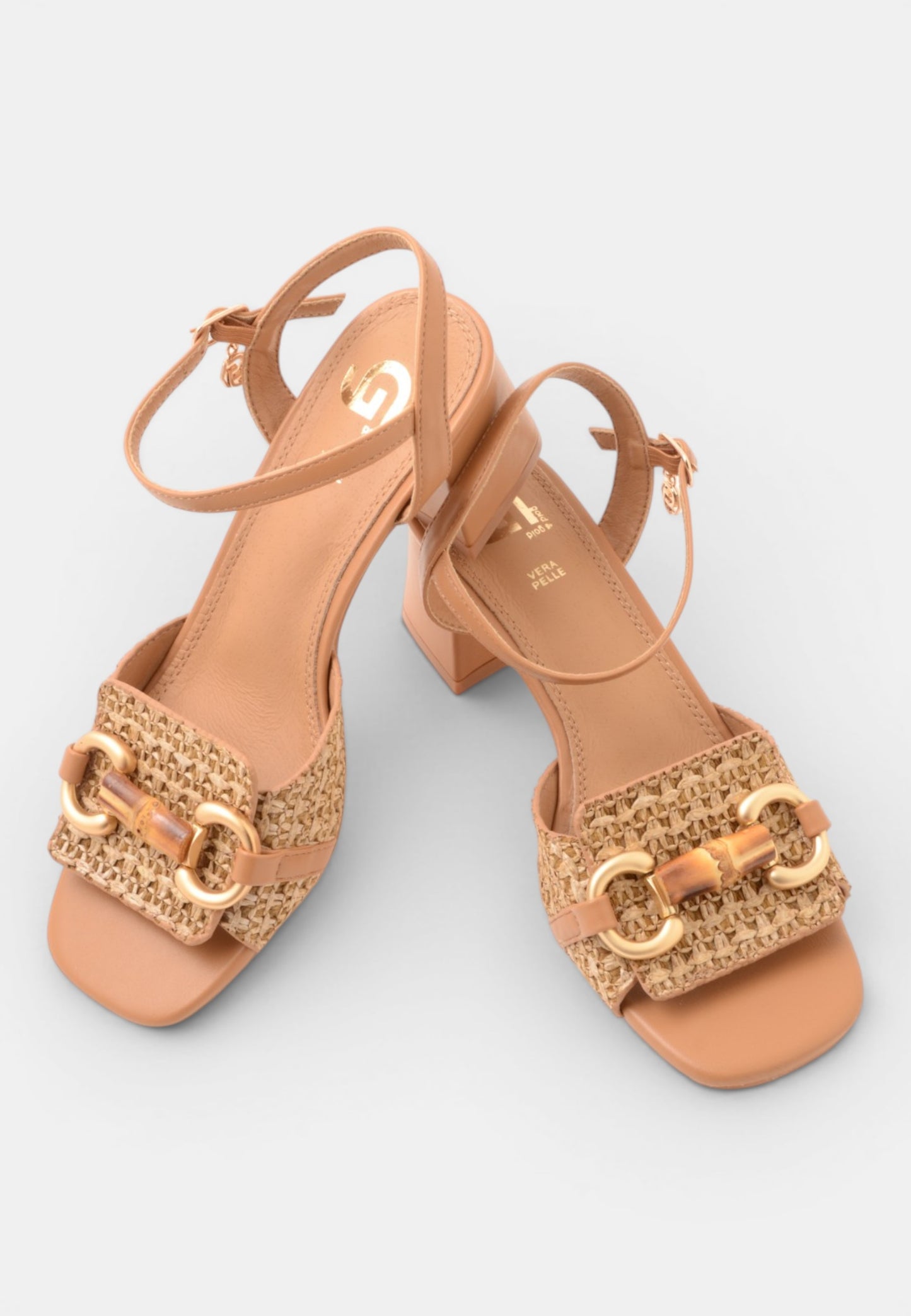 GOLD&GOLD - Sandalo Raffia Morsetto Camel