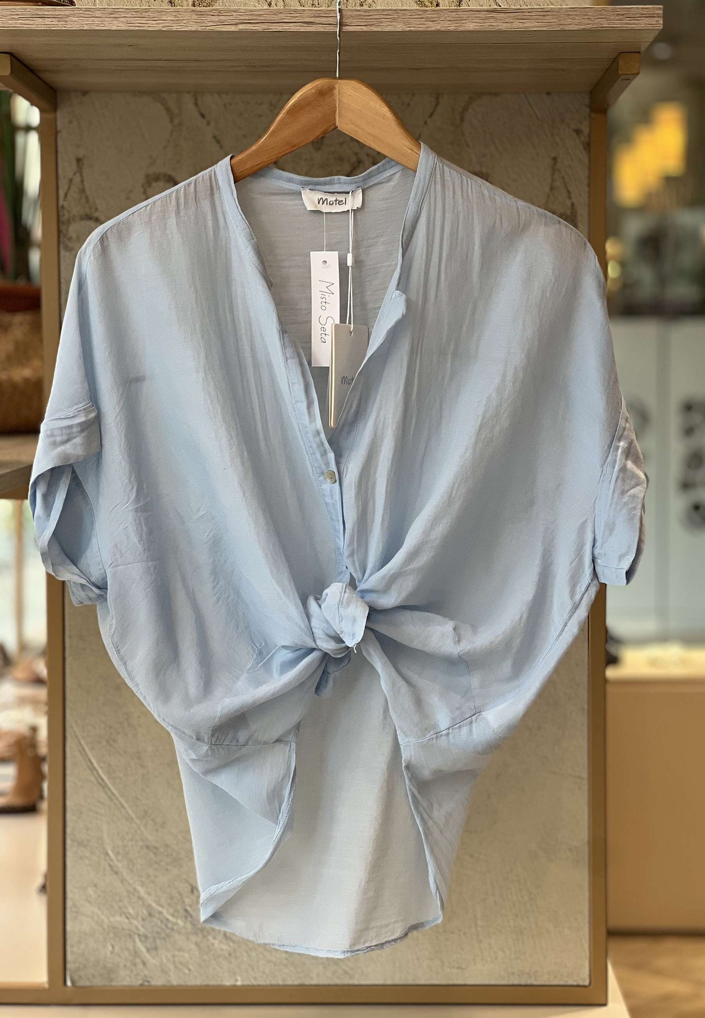 MOTEL - Camicia Mussola Maniche Corte Celeste