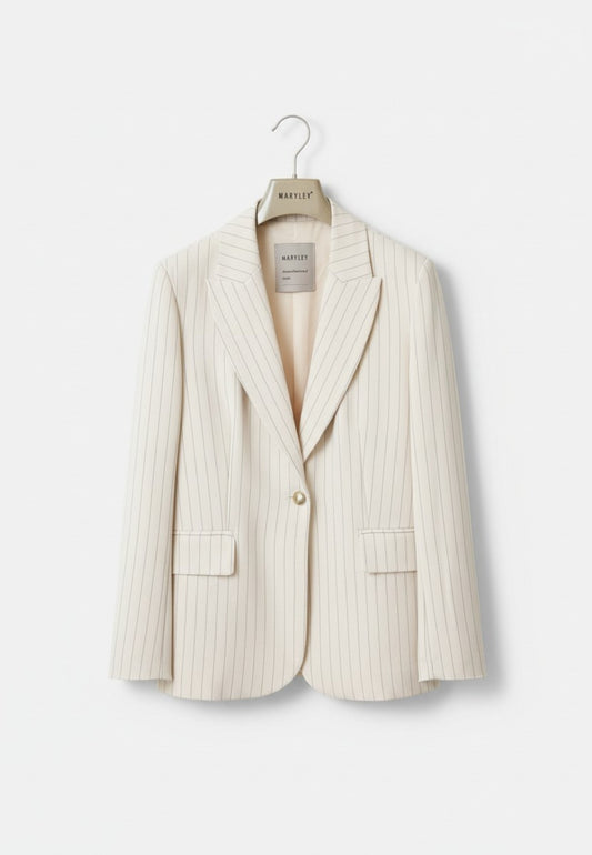 MARYLEY - Giacca Monopetto Gessata Avorio