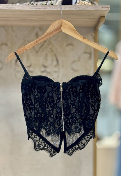 NUNZIA - Corsetto Bustier Pizzo Nero