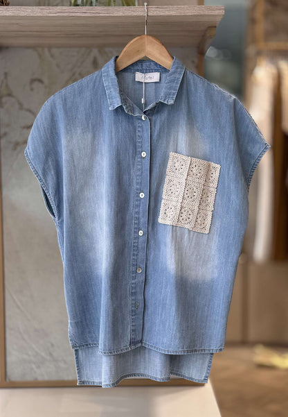 MOTEL - Camicia In Jeans Macramè