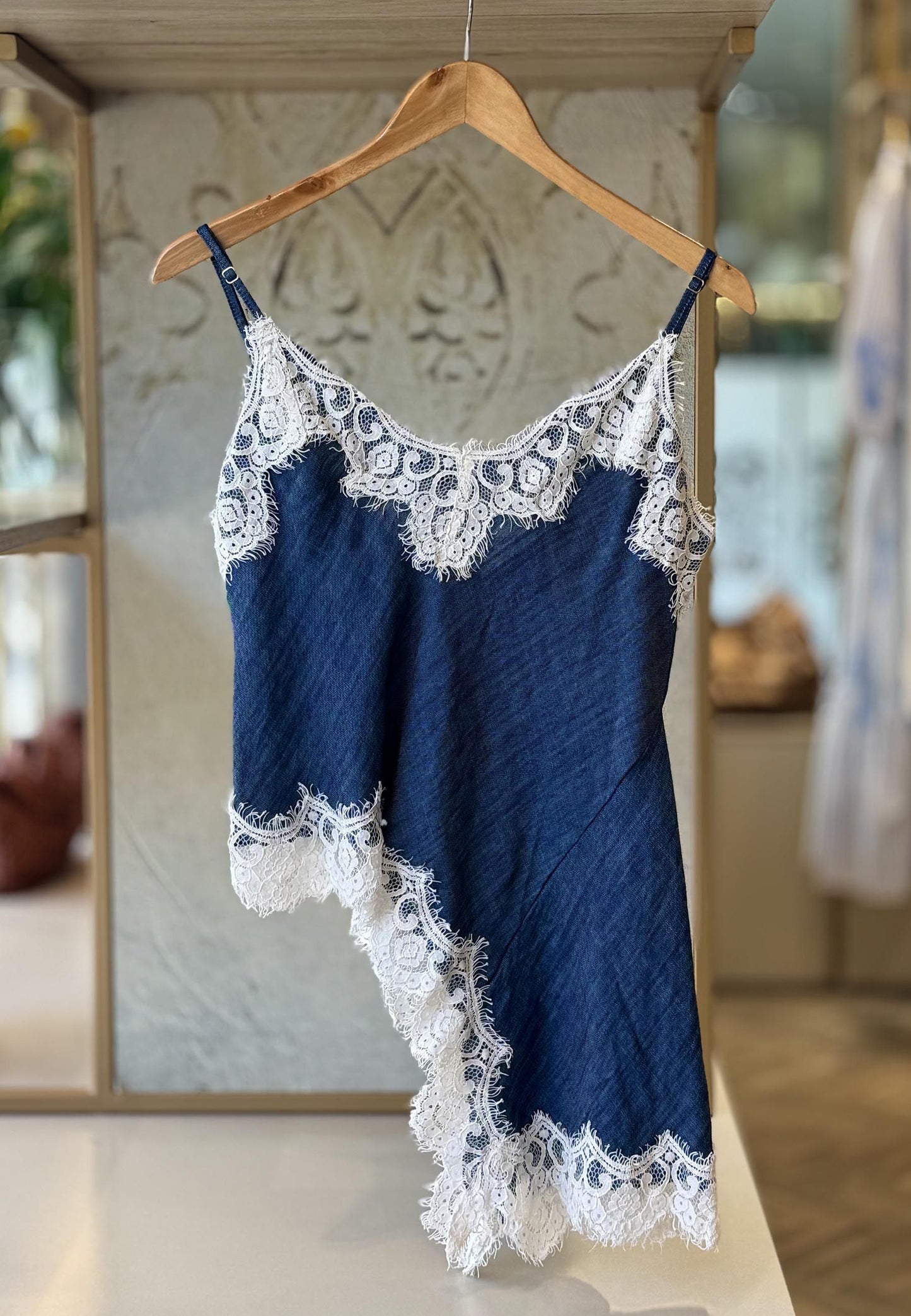 MOTEL - Canotta Pizzo Jeans Blu