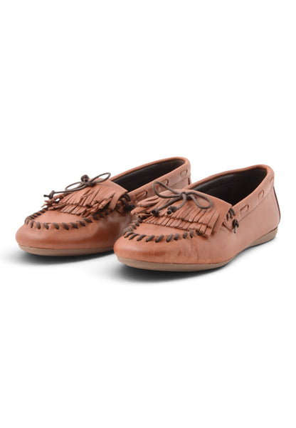 DIVINE FOLLIE - Mocassino Con Frangia e Laccetto Castagno