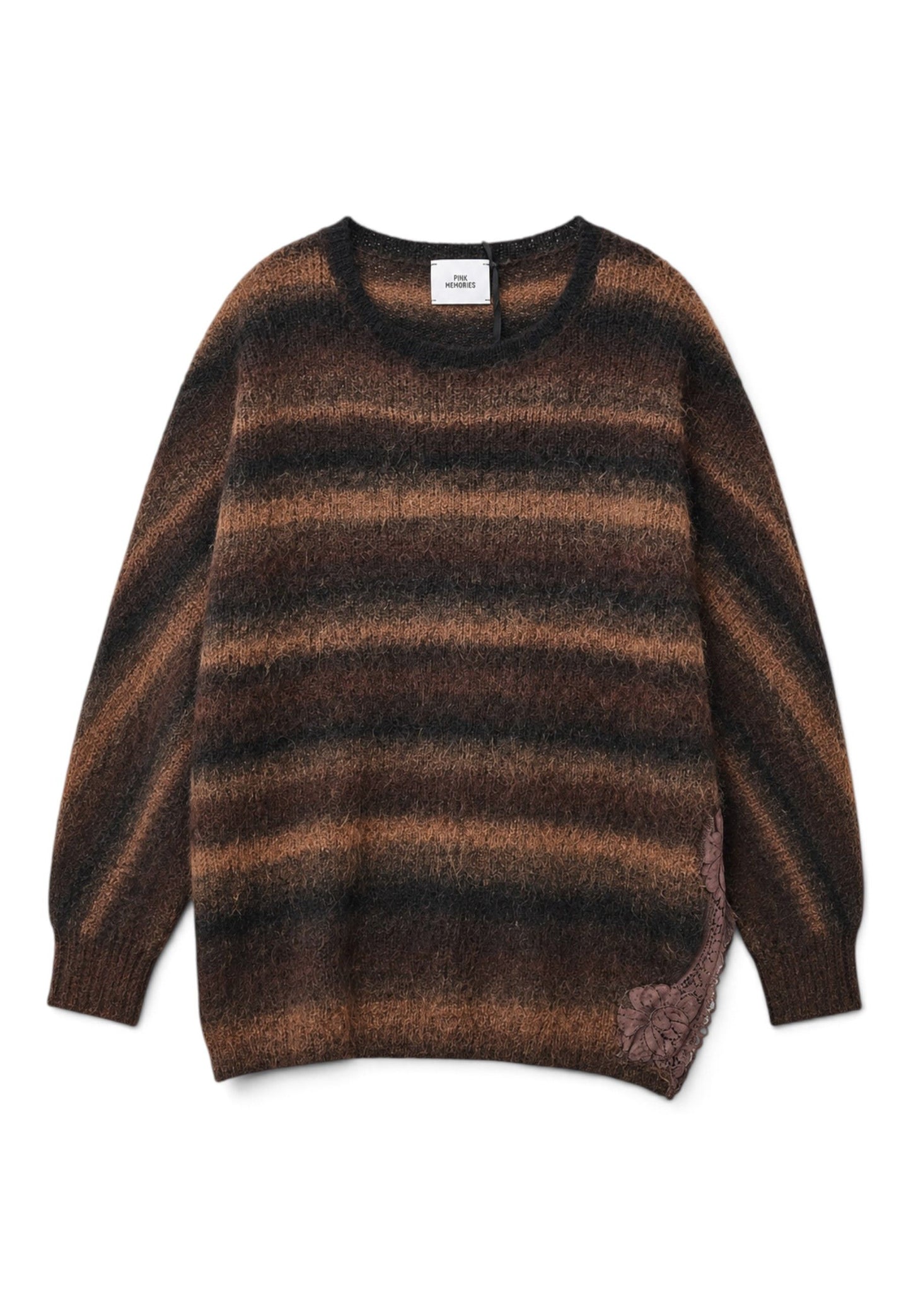 PINK MEMORIES - Maglione A Righe Con Pizzo Marrone