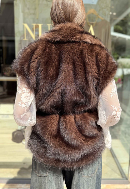 LE STREGHE - Gilet Ecopelliccia Con Cintura Moro