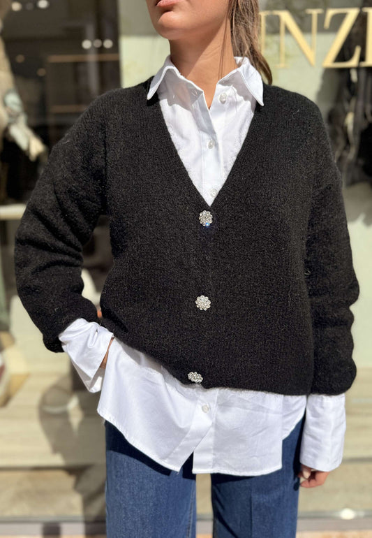 NUNZIA - Cardigan In Mohair Gioiello Nero