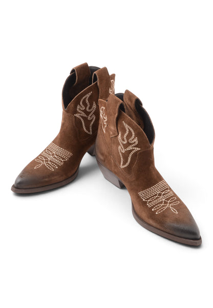 DIVINE FOLLIE - Stivaletto Texano Con Ricami Moka