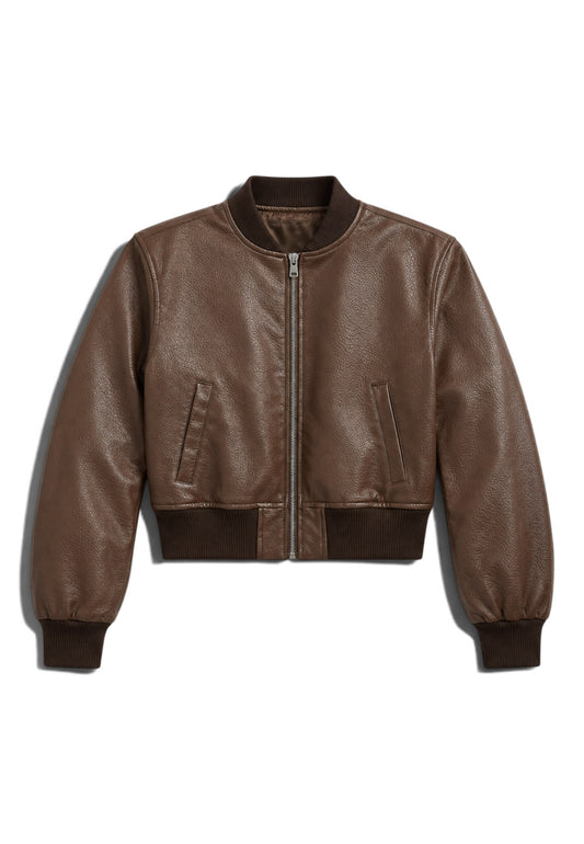 MOTEL - Bomber Cropped In Similpelle Marrone